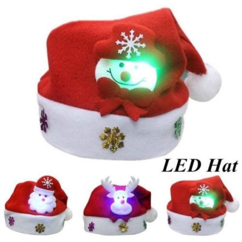 Kids Adult Santa Claus Hats Reindeer Snowman Xmas Gifts Cap New Christmas Hats Lighting Caps Family LED Christmas Hat